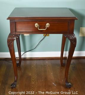 Councill Craftsmen Queen Anne Mahogany End Table with Drawer on Carved Cabriole Legs With Claw & Ball Feet.  One of pair. 22" W X 27" H X 17" D.