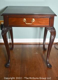 Councill Craftsmen Queen Anne Mahogany End Table with Drawer on Carved Cabriole Legs With Claw & Ball Feet.  One of pair. 22" W X 27" H X 17" D.