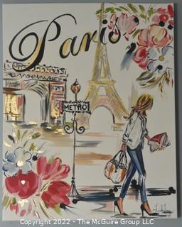 Paris Silkscreen Art on Fabric.  16" x 20".