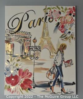 Paris Silkscreen Art on Fabric.  16" x 20".