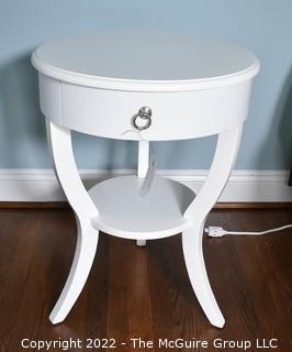 White Painted Round End Table.  20"D x 26"T