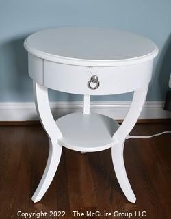 White Painted Round End Table.  20"D x 26"T