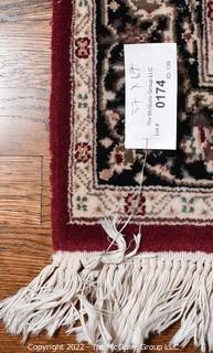 Wool Hand Woven Medallion Center Area Rug on Red Ground.  37" x 67".