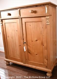 Antique Primitive Pine Cupboard Cabinet with Carved Corbel Decoration.  43.5" x 18" x 45"T.