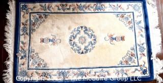 Blue and White Wool Aubusson Hand-Tufted Area Rug. 38" x 70".