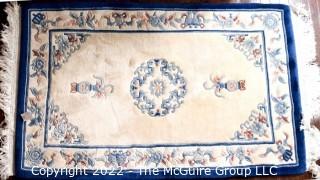 Blue and White Wool Aubusson Hand-Tufted Area Rug. 38" x 70".