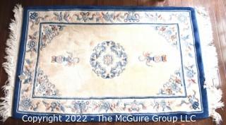 Blue and White Wool Aubusson Hand-Tufted Area Rug. 38" x 70".