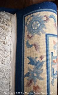 Blue and White Wool Aubusson Hand-Tufted Area Rug. 38" x 70".