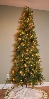 8 ft. Pre-Lit Hinged Artificial Christmas Tree with Skirt and Storage Bag. 