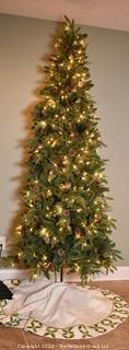 8 ft. Pre-Lit Hinged Artificial Christmas Tree with Skirt and Storage Bag. 