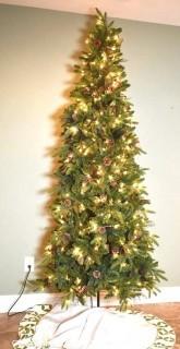 8 ft. Pre-Lit Hinged Artificial Christmas Tree with Skirt and Storage Bag. 