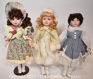 Three (3) Porcelain Dolls with Soft Bodies.