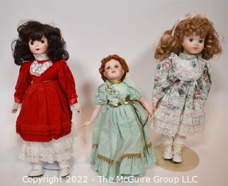 Three (3) Porcelain Dolls with Soft Bodies.