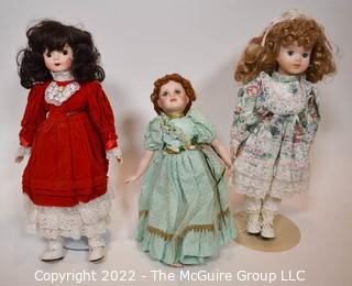 Three (3) Porcelain Dolls with Soft Bodies.