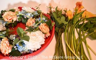 Artificial Silk Flower Wreath and Stemmed Flowers for Decoration.