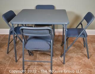 Blue Five (5) Piece Folding Metal Table and Chair Set.