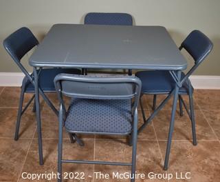 Blue Five (5) Piece Folding Metal Table and Chair Set.