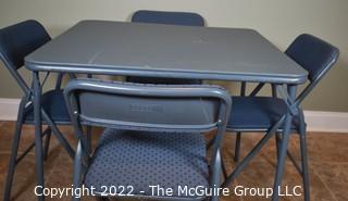 Blue Five (5) Piece Folding Metal Table and Chair Set.