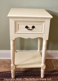 White Painted Wood End Table with Drawer. 15" square x 29" tall