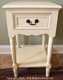 White Painted Wood End Table with Drawer. 15" square x 29" tall