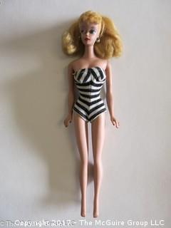 Stage 4 Barbie (T.M.) (Patent Pending) Blonde original bathing suit, generic travel box (intact). Look at all photos...you know what you are looking for.