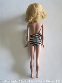 Stage 4 Barbie (T.M.) (Patent Pending) Blonde original bathing suit, generic travel box (intact). Look at all photos...you know what you are looking for.