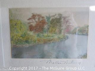 Smaller framed original Wallace Nutting signed tinted photograph of river scene (untitled) Pre-1941. Copy-rite 1921