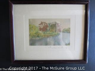 Smaller framed original Wallace Nutting signed tinted photograph of river scene (untitled) Pre-1941. Copy-rite 1921