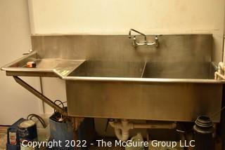 Stainless Steel Double Sink.  Buyer to disassemble.  Measures 72"W x 28"D x 46"T