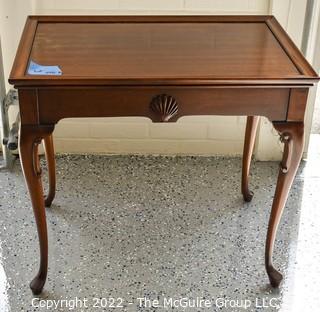 Vintage Mahogany Queen Anne Shell Carved Side Tea Table with Pull Out Sides