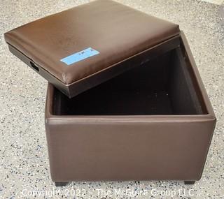 Brown Leather Square Storage Ottoman