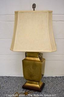 Etched Brass Asian Style Chinoiserie Urn Table Lamp and Shade. 