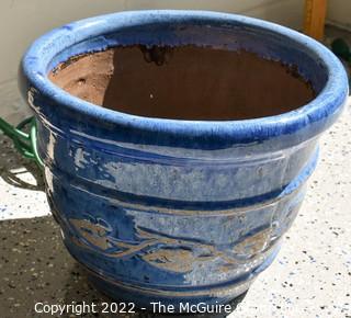 Garden Items Including Cement Bird Bath and Pineapple Wall Plaque, Planter, Wicker Stool Etc.