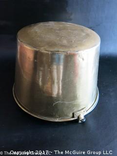 Large brass fireplace bucket ; maker mark stamped on base; 15" diameter at top rim x 10"T 