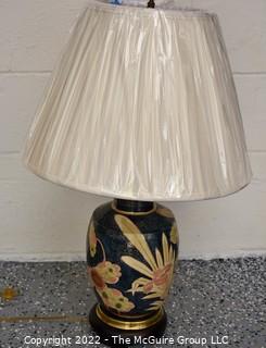 Hand Painted Pottery Table Lamp with New Shade. 