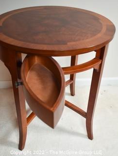 Bombay Company Round Bookmatched Veneer Side Table with Tapered Legs and Four Small Sliver Drawers.  24"D x 26"T.