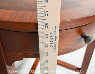 Bombay Company Round Bookmatched Veneer Side Table with Tapered Legs and Four Small Sliver Drawers.  24"D x 26"T.