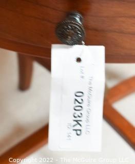 Bombay Company Round Bookmatched Veneer Side Table with Tapered Legs and Four Small Sliver Drawers.  24"D x 26"T.