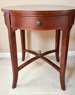 Bombay Company Round Bookmatched Veneer Side Table with Tapered Legs and Four Small Sliver Drawers.  24"D x 26"T.