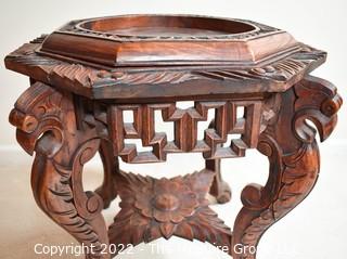 Asian Open Work Carved Rosewood/Hardwood ? Captured-top Console Table, Missing Marble Insert.  20"D x 24"T.