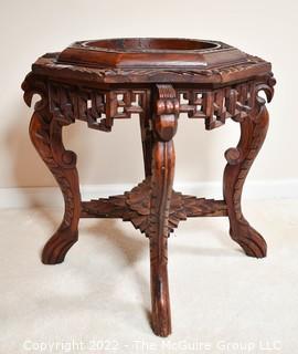 Asian Open Work Carved Rosewood/Hardwood ? Captured-top Console Table, Missing Marble Insert.  20"D x 24"T.