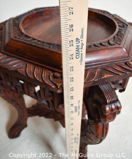 Asian Open Work Carved Rosewood/Hardwood ? Captured-top Console Table, Missing Marble Insert.  20"D x 24"T.