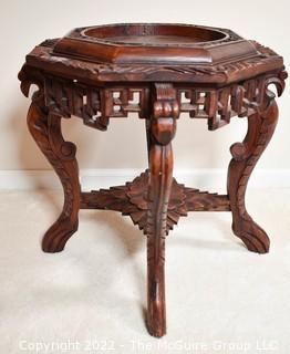 Asian Open Work Carved Rosewood/Hardwood ? Captured-top Console Table, Missing Marble Insert.  20"D x 24"T.