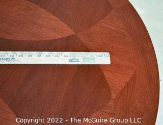 Round Bookmatched Veneer Coffee Table Two Drawers and Shelf. 40"D x 20"T.