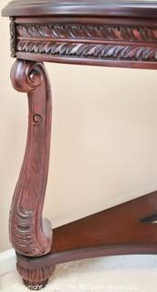 Carved Wood Demi Lune Console Table. 19"D x 48"W x 29"T.