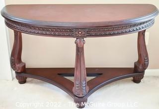 Carved Wood Demi Lune Console Table. 19"D x 48"W x 29"T.