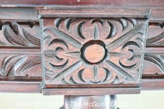 Carved Wood Demi Lune Console Table. 19"D x 48"W x 29"T.