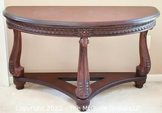 Carved Wood Demi Lune Console Table. 19"D x 48"W x 29"T.