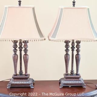 Pair of Metal Base Contemporary Double Spindle Table Lamps.   33"T.