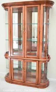 Curved Front Five (5) Shelf Glass Lighted Curio Display Cabinet.  Two Pieces. 13"D x 46"W x 75"T.